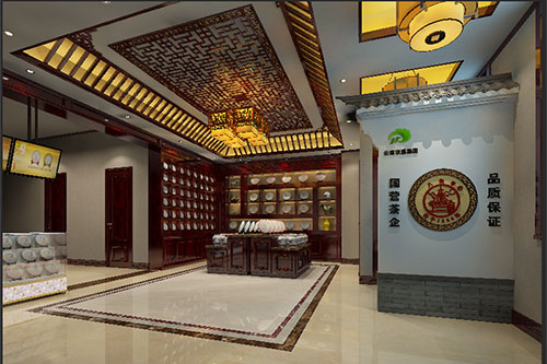 吉利古朴典雅的中式茶叶店大堂设计效果图